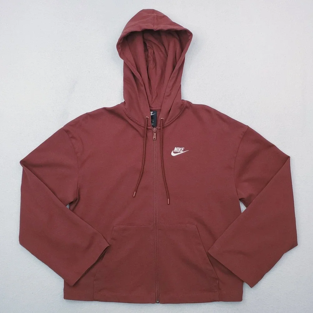 Nike Hoodie Womens Small Maroon Full Zip Sweatshirt Cropped Oversized Athleisure